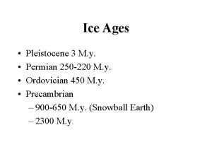 Ice Ages Pleistocene 3 M y Permian 250