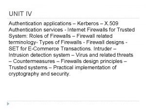 UNIT IV Authentication applications Kerberos X 509 Authentication