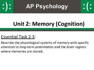 AP Psychology Unit 2 Memory Cognition Essential Task