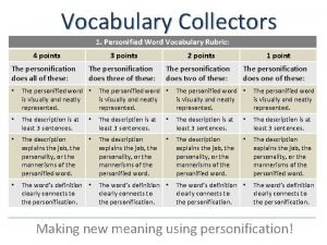 Vocabulary Collectors 1 Personified Word Vocabulary Rubric 4