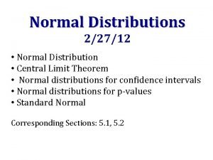 Normal Distributions 22712 Normal Distribution Central Limit Theorem