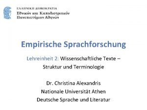 Empirische Sprachforschung Lehreinheit 2 Wissenschaftliche Texte Struktur und