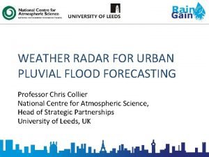 WEATHER RADAR FOR URBAN PLUVIAL FLOOD FORECASTING Professor