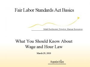 Fair Labor Standards Act Basics Mark Bachmeier Director