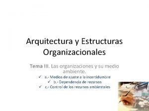 Arquitectura y Estructuras Organizacionales Tema III Las organizaciones