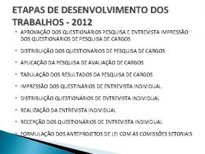 ETAPAS DE DESENVOLVIMENTO DOS TRABALHOS 2012 APROVAO DOS