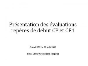 Prsentation des valuations repres de dbut CP et