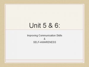 Unit 5 6 Improving Communication Skills SELFAWARENESS Bell