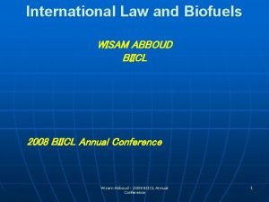 International Law and Biofuels WISAM ABBOUD BIICL 2008