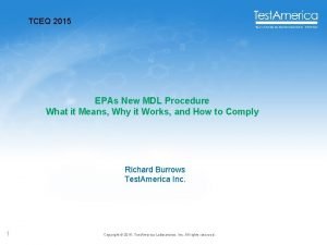 TCEQ 2015 EPAs New MDL Procedure What it