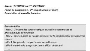 Niveau SECONDE ou 1re SPECIALITE Partie de programme