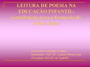 LEITURA DE POESIA NA EDUCAO INFANTIL contribuio para