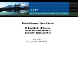National Research Council Report Hidden Costs of Energy