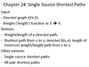 Chapter 24 SingleSource Shortest Paths Input Directed graph