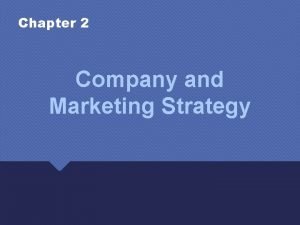 Chapter 2 Company and Marketing Strategy Objectives Introduction