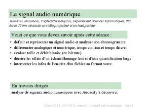 Le signal audio numrique JeanPaul Stromboni PolytechNiceSophia Dpartement