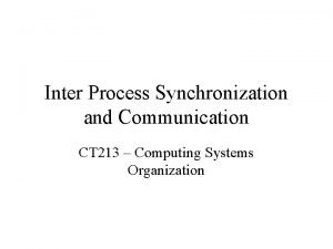 Inter Process Synchronization and Communication CT 213 Computing