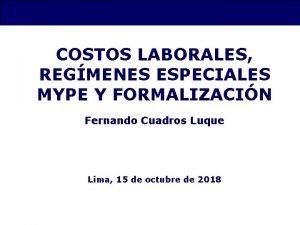 COSTOS LABORALES REGMENES ESPECIALES MYPE Y FORMALIZACIN Fernando