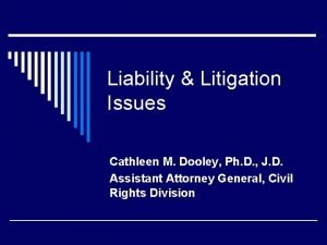 Liability Litigation Issues Cathleen M Dooley Ph D