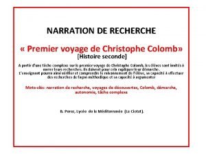 NARRATION DE RECHERCHE Premier voyage de Christophe Colomb