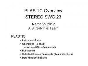 PLASTIC Overview STEREO SWG 23 March 29 2012
