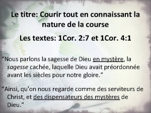 Le titre Courir tout en connaissant la nature