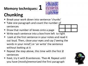 Memory techniques Chunking 1 Break your work down