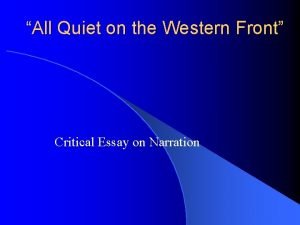 All Quiet on the Western Front Critical Essay