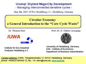 Urumqi Dryland MegaCity Development Managing interconnected sensitive cycles