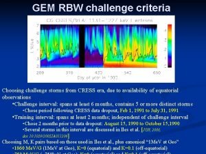 GEM RBW challenge criteria Choosing challenge storms from