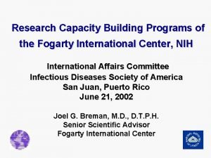 Research Capacity Building Programs of the Fogarty International