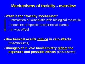 Mechanisms of toxicity overview What is the toxicity