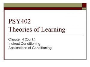 PSY 402 Theories of Learning Chapter 4 Cont