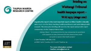 Briefing on Waitangi Tribunal health kaupapa report WAI