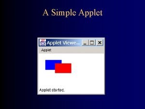 A Simple Applet Applets and applications An applet