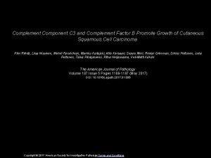 Complement Component C 3 and Complement Factor B