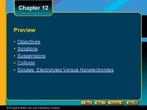 Chapter 12 Preview Objectives Solutions Suspensions Colloids Solutes