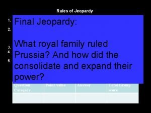 Rules of Jeopardy Final Jeopardy 1 Everyone will