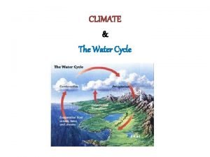CLIMATE The Water Cycle Climate I Earths Energy