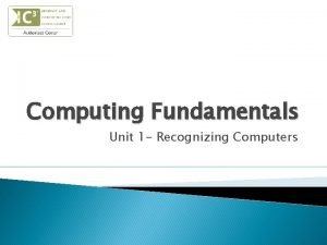 Computing Fundamentals Unit 1 Recognizing Computers Objectives Understand