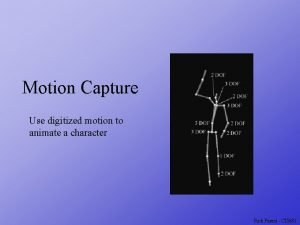 Motion Capture Use digitized motion to animate a