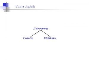 Firma digitale Il documento Cartaceo Elettronico Firma digitale