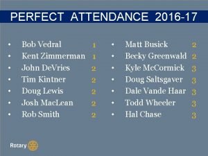 PERFECT ATTENDANCE 2016 17 Bob Vedral Kent Zimmerman