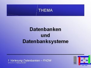 THEMA Datenbanken und Datenbanksysteme 1 Vorlesung Datenbanken FHDW