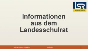 Informationen aus dem Landesschulrat AGTAGUNG MATHEMATIK 7 U