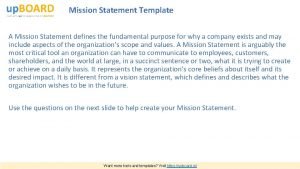 Mission Statement Template A Mission Statement defines the