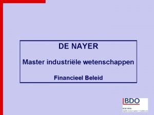 DE NAYER Master industrile wetenschappen Financieel Beleid doelstellingen