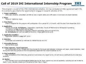 Call of 2019 IHI International Internship Program This