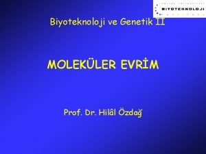 Biyoteknoloji ve Genetik II MOLEKLER EVRM Prof Dr