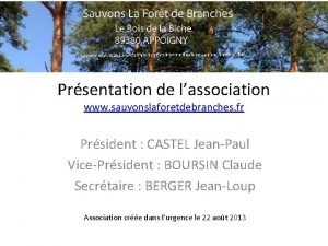 Prsentation de lassociation www sauvonslaforetdebranches fr Prsident CASTEL